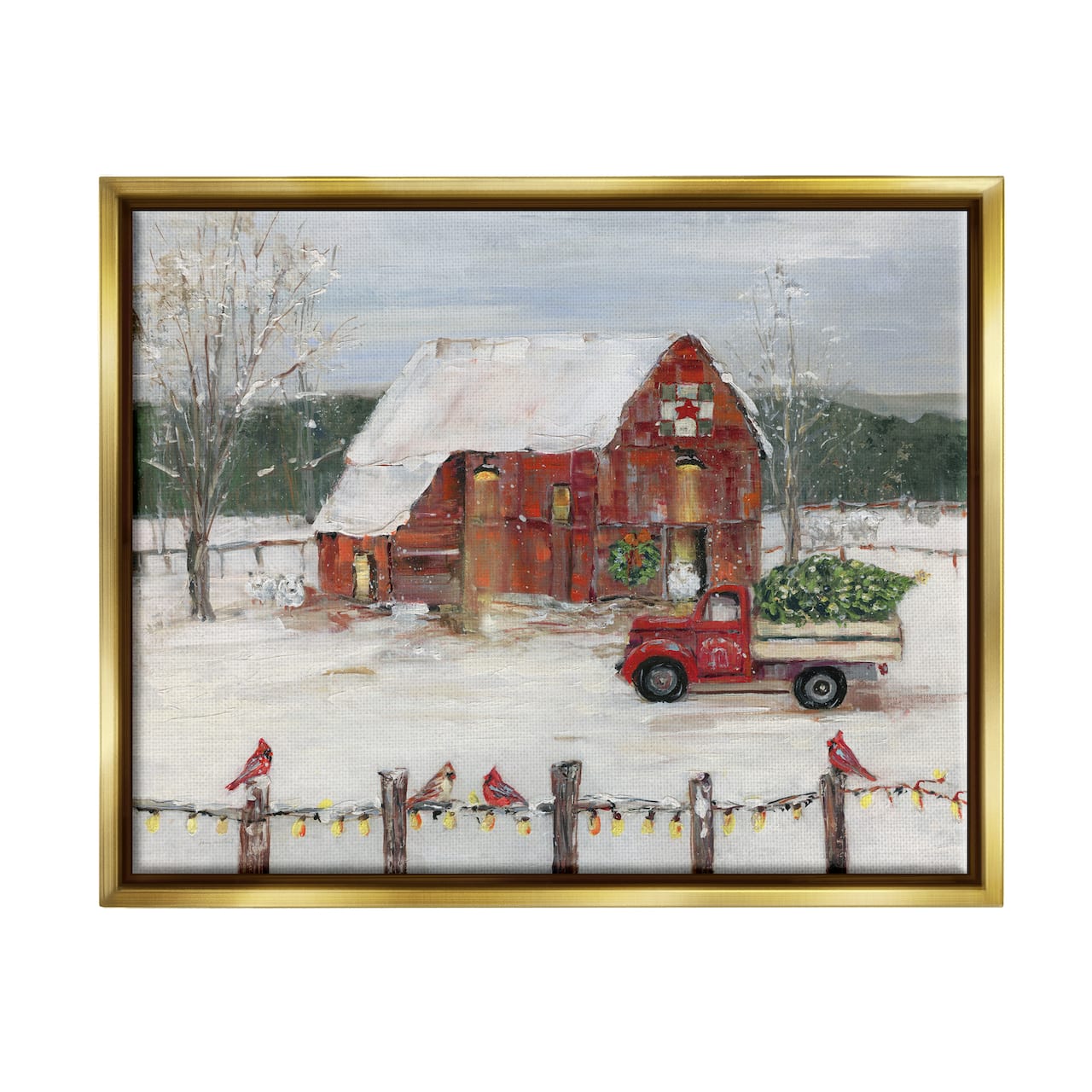 Stupell Industries Snowy Holiday Tree Farm Landscape Framed Floater Canvas Wall Art